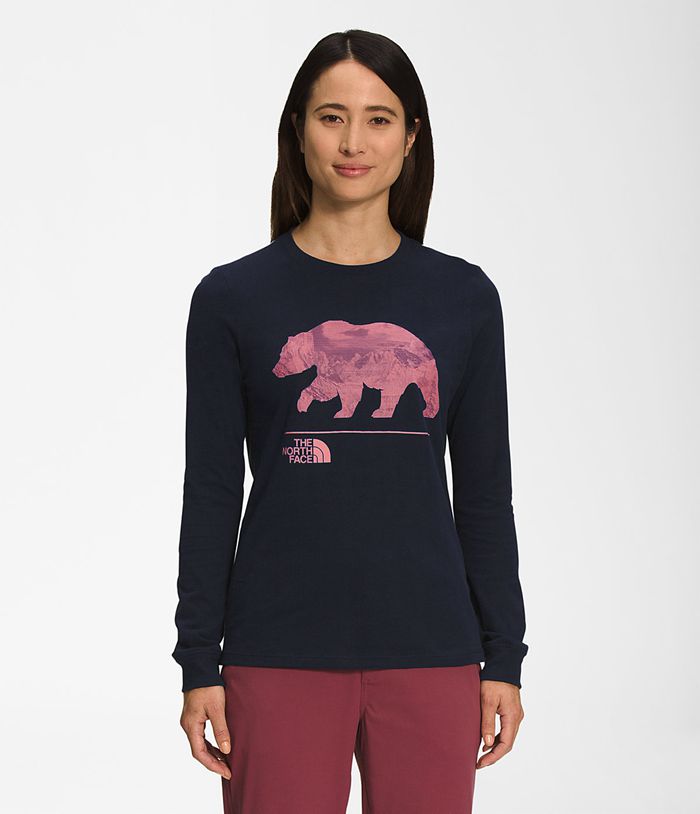 Camiseta The North Face Mujer Manga Larga Bearscape 2.0 - Colombia OEWQDT386 - Azul Marino